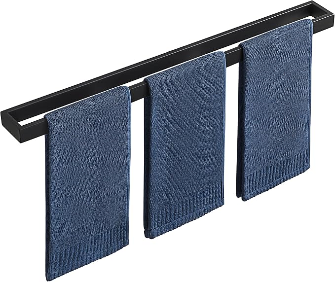 Sayayo Matte Black Towel Bar for Bathroom, 27.5 Inch Hand Towel Holder Wall Mount Square Towel Ring SUS304 Stainless Steel Towel Rack