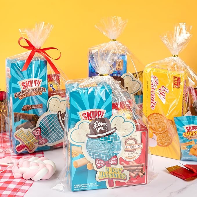 Ohuimrt 100 PCS Cellophane Treat Bags, 10 x 14 Inches Clear Plastic Goodie Gift Bags with Ties for Party Favors, Candies, Cookies, Snacks