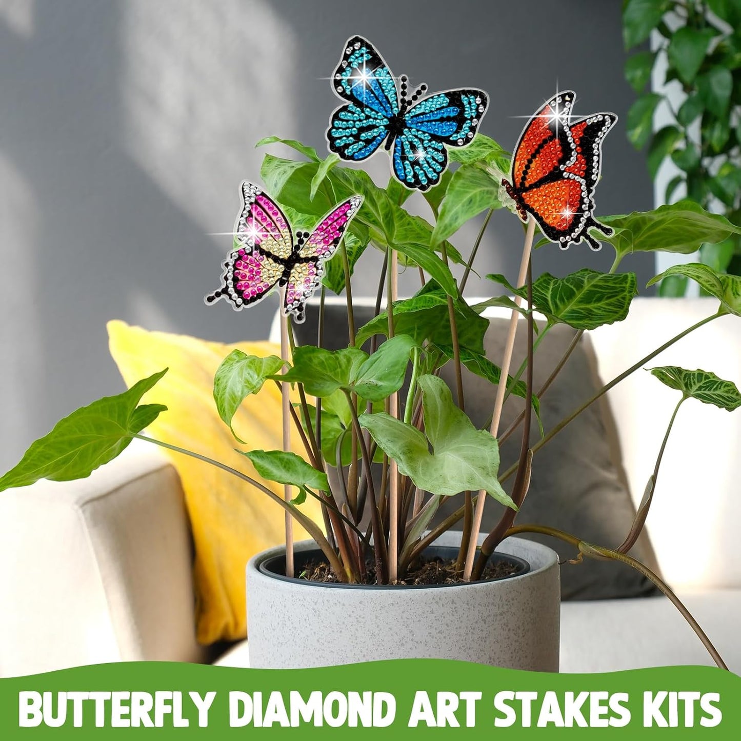 Wivico Butterfly Diamond Art Kits - 8 Pcs for Adults | Small Butterfly Stakes for Garden Decor