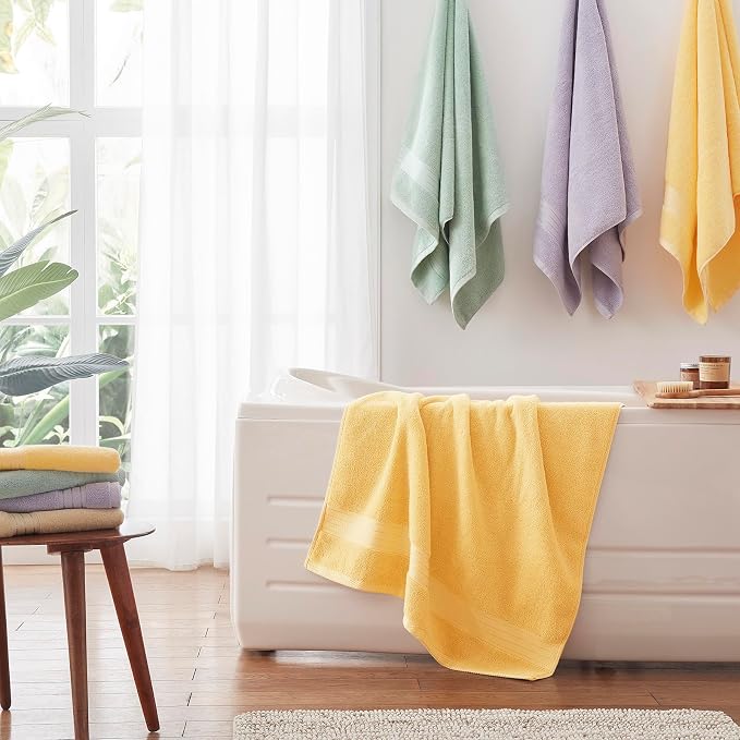 COZYART Yellow Luxury Bath Towel Set, Turkish Cotton Hotel Towel Bulk for Bathroom, Thick Bathroom Set of 6 Pcs with 2 Large Bath Towels, 2 Hand Towels, 2 Washcloths, 650 GSM.