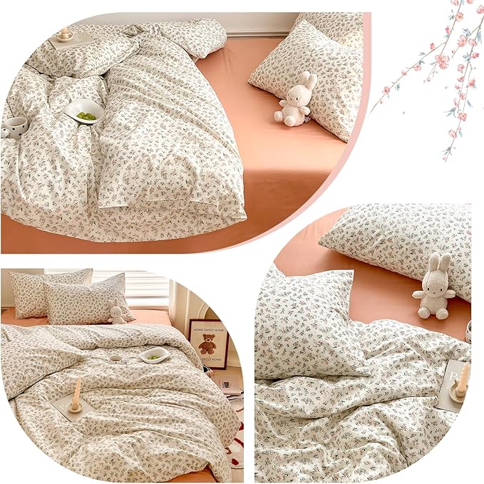 Aesthetic Floral Duvet Cover Twin 100% Cotton Boho Floral Comforter Cover White Chic Botanical French Style Duvet Cover Pink Floral Girls Flower Comforter Cover Vintage Cottagecore Bedding Set Twin