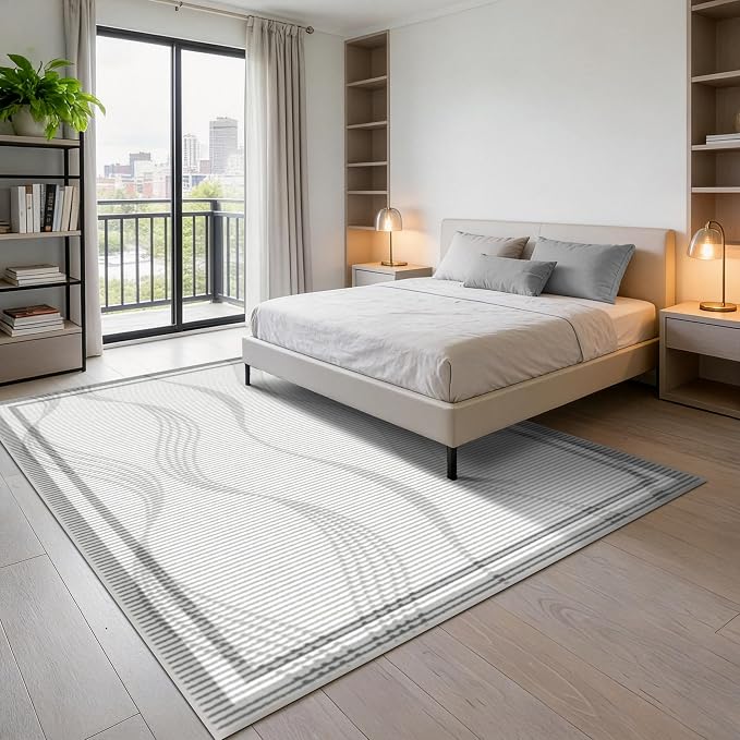 Merelax 5x8 Area Rug for Bedroom - Washable Non-Slip Large Area Rug, Indoor Floor Carpet Low Pile Soft Farmhouse Rug for Dining Room, Mudroom, Modern Aesthetic Abstract Geometric Decor, Grey