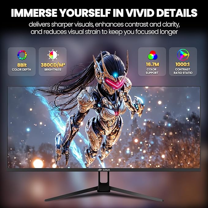 CRUA 34'' Gaming Monitor 165Hz/144Hz, UWQHD 3440x1440P IPS Ultrawide Screen Computer Monitors with Built-in Speakers, Supports FreeSync, 120% sRGB, PIP/PBP, HDMI2.0 & DP1.4, Wall Mount&Tilt Adjustable
