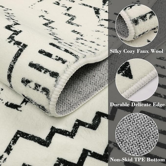 Wonnitar Moroccan Runner Rug, Washable 2'6"x8' Kitchen Runner Rug, Geometric White Hallway Bathroom Rug Runner, Non-Slip Long Boho Tribal Accent Floor Carpet for Bedroom Laundry (Beige,2'6"x8')