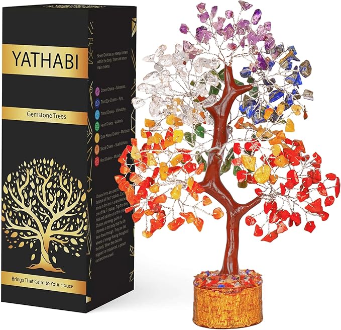YATHABI Seven Chakra Crystal Tree for Positive Energy - Feng Shui Tree of Life Decor - Good Luck Gifts - Crystals and Stones - Spiritual Items - Housewarming Gifts for Women