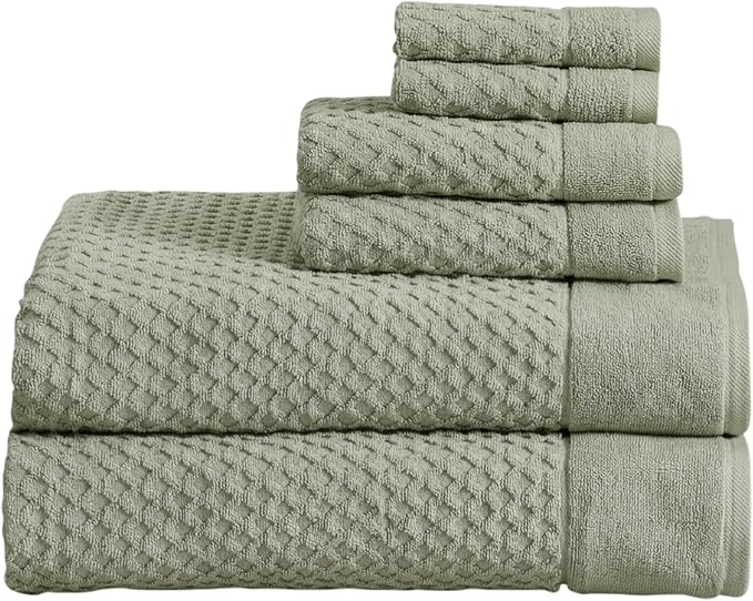 Great Bay Home Bath Towels - 100% Cotton 6 Piece Bath Sheet Set - Diamond Waffle Weave - Absorbent, Durable, Quick-Dry Towels for Bathroom (Eucalyptus)