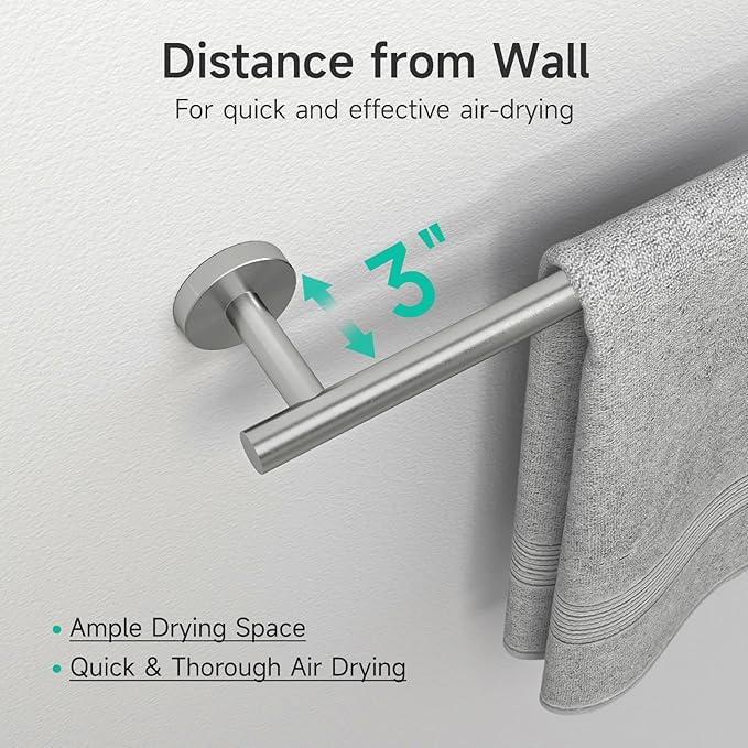 USHOWER Brushed Nickel Towel Bar, 14-Inch Towel Rack for Bathroom Wall Mounted, Thicken SUS304 Stainless Steel Towel Rod Modern Home Decor (Total Length 16-Inch)