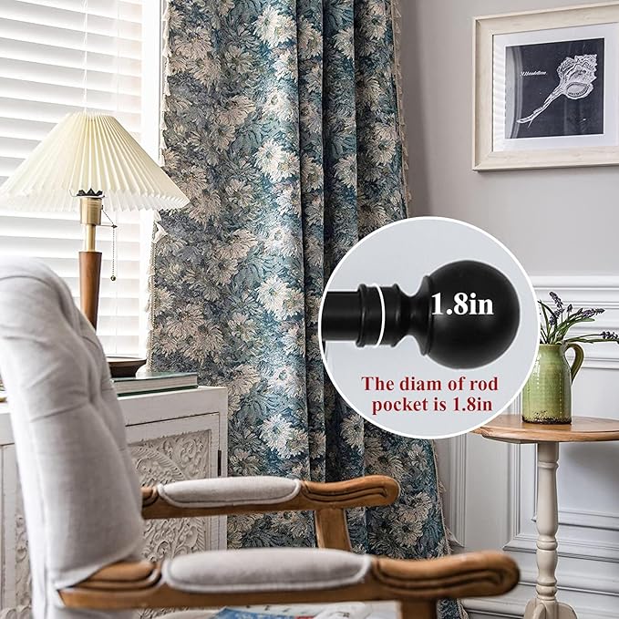 ENJOYBRIDAL Blue Floral Curtains 96 Inch Length 2 Panels Farmhouse Semi Sheer Drapes for Living Room Bohemian Rustic Rod Pocket Window Curtain Panels with Tassel Jacquard Bedroom Window Treatments