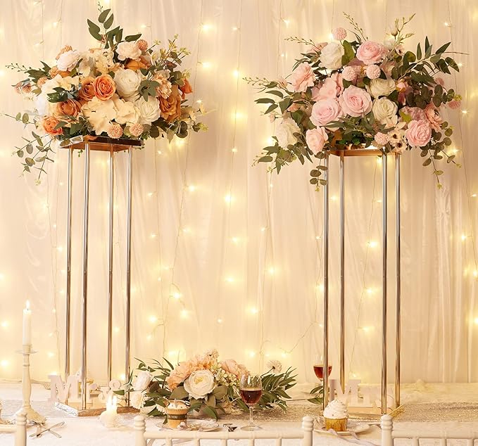 LoveCat Set of 10 Wedding Centerpieces Geometric High Gold Vases - 31.5" Artificial Flower Display Stand for Wedding Christmas Carnival Party Dinner Event Hotel Home Decor Arrangement