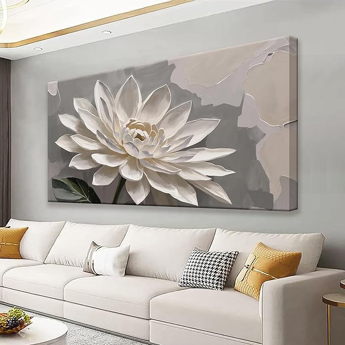 Canvas Art Wall Decor Modern Minimalist Wall Decor Flower Paintings White Flower Wall Art Prints Floral Wall Art Pictures For Bedroom Kitchen Office Artwork 20"×40"