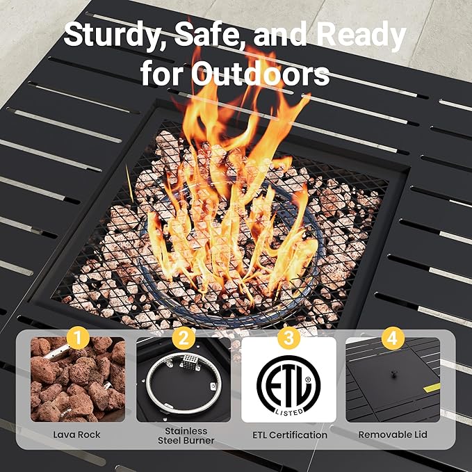 Wisteria Lane 30" Propane Fire Pit Table, 50,000 BTU Gas Fire Pit for Outside, Outdoor Fire Pit with CSA Certification, Rattan-Like Wicker Look for Patio Deck Garden Backyard Balcony