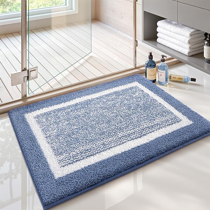 Color&Geometry Simple and Stylish Large Bath Mats for Bathroom Non Slip, 24"x36" Light Blue Bathroom Rugs, Absorbent, Soft, Washable, Microfiber Shower Mat