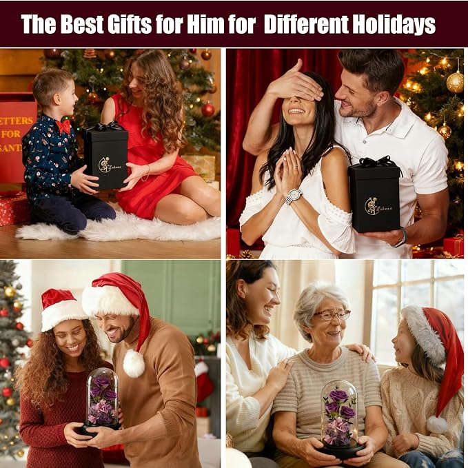 Birthday Gifts for Women Mom Fresh Flowers for Delivery Prime Forever Preserved Rose in Glass Dome Gifts for Her Girlfriend Grandma Daughter Wife Valentines Mothers Day Christmas Anniversary-Purple ﻿