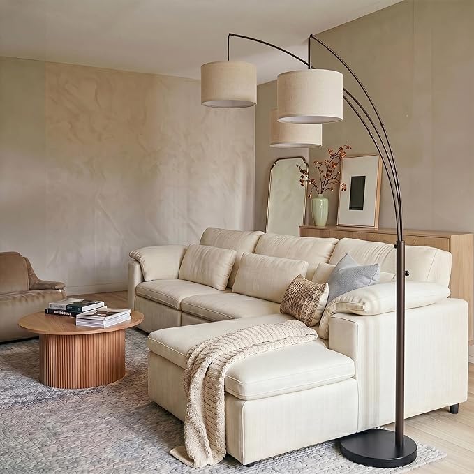 Brightech Trilage Arc Floor Lamp - Large Standing Lamp with 3 Fabric Shades & LED Bulbs for Living Room Over the Sofa, Reading, Multi-Head Traditional Tree Floor Lamp for Bedroom - Oil Rubbed Bronze