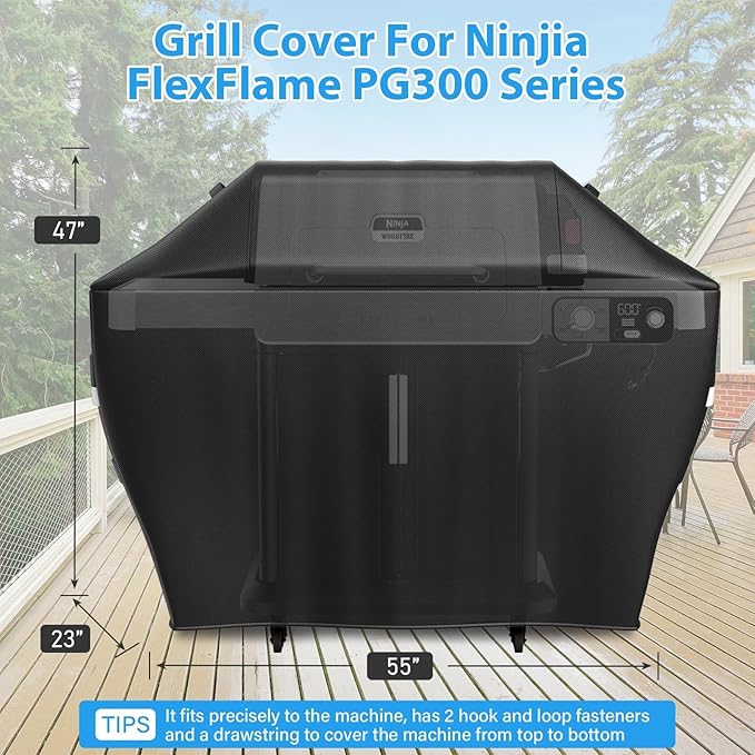 Utheer Grill Cover for Ninja FlexFlame PG300/PG301 – 55" L x 23" W x 47" H BBQ Cover, Waterproof 600D Oxford, UV & Wind Resistant, Fits Ninja PG300 Series Grill XSKPGCVR