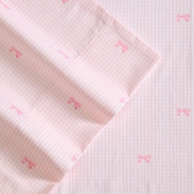 Laura Ashley Kids - Twin Sheet Set, Soft & Wrinkle-Resistant Toddler Bedding Set, Deep Pockets, Girl Bed Sheets with Matching Fitted Sheet & Pillowcase (Tiny Bows Pink)