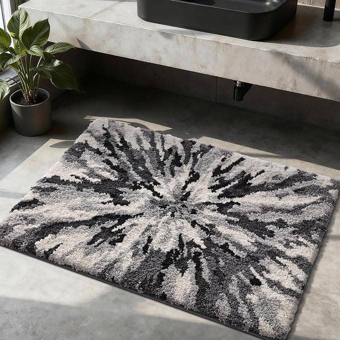 LUMI Bathroom Rugs, Soft Absorbent Bath Mat for Modern Home Decor, Non-Slip Quick-Dry Bath Rug, Machine Washable Floor Mat for Shower and Tub, Entryway, 16"x24", Grey