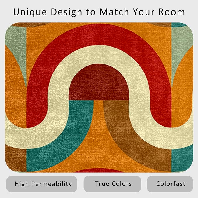 70s Retro Rug 3x5 Checkboard Striped Groovy Pop Pattern Area Rugs for Living Room, Bedroom, 70s Retro Home Decor Accessories Indoor Carpet, Non Slip & Machine Washable, GD0354