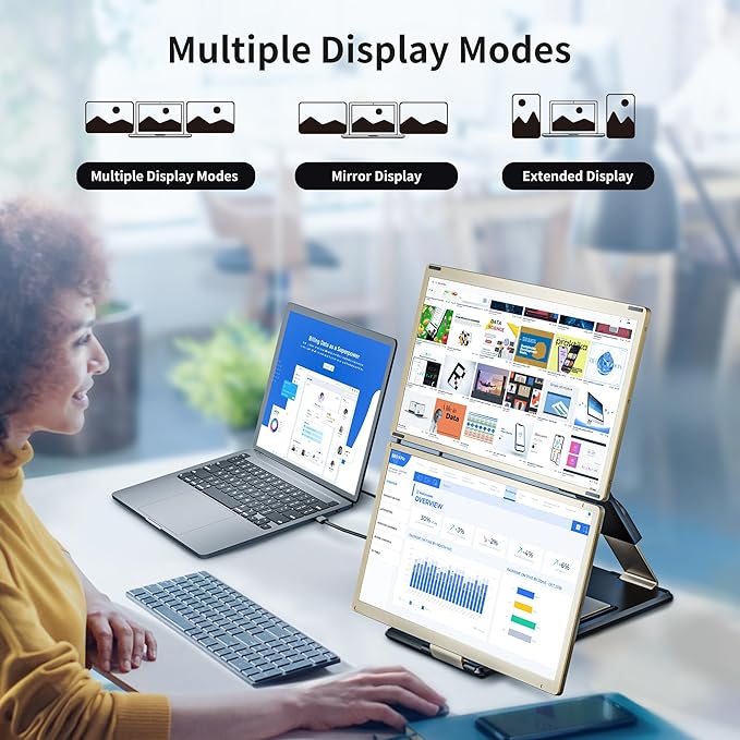 LivElect-m 15.6" Triple Laptop Screen Extender, FHD 1080P IPS Laptop Monitor Extender, Detachable Screen Travel Monitor Laptops with Speakers, Plug&Play, Compatible with Mac/Android/Win