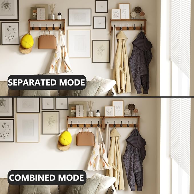 AMBIRD Coat Rack Wall Mounted with Shelf, Coat Hooks Wall Mounted, Wall Hooks for Hanging in Entryway, Living Room, Bathroom, Bedroom (Brown)