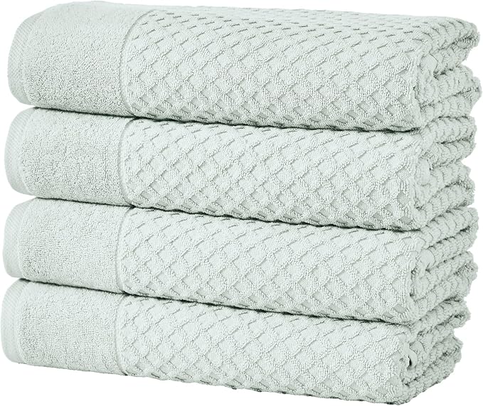 Great Bay Home Bath Towels - 100% Cotton 4 Pack 54x27 Bath Towel Set - Absorbent, Durable, Quick-Dry Towels for Bathroom (Pastel Blue)