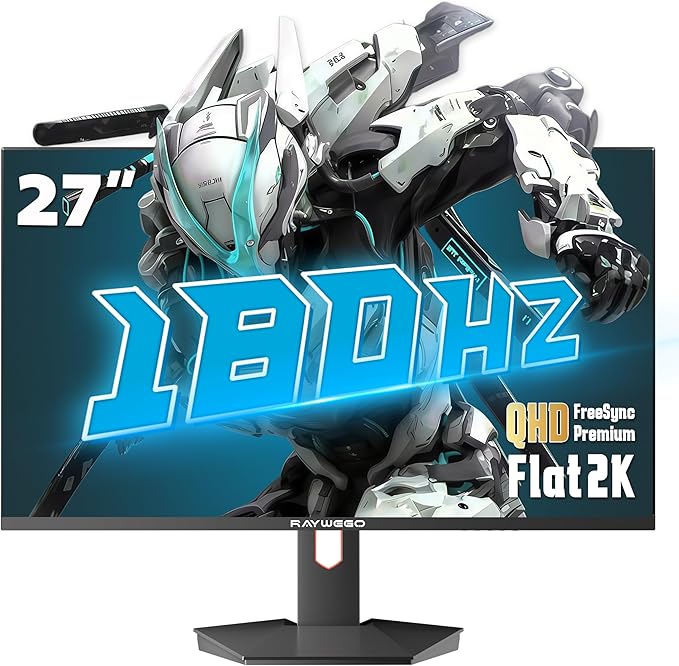 27 Inch QHD 2560×1440 Flat Gaming Monitor,180Hz MPRT 1ms Computer Monitor,HDMI2.0×2, DP1.2×2, Freesync,4000:1 Contrast Ratio, 99% sRGB,HDR