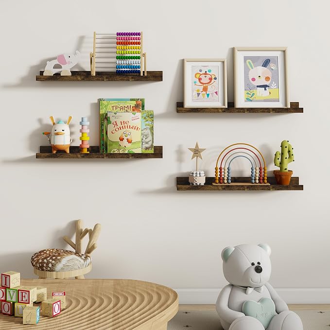 Dreamland Picture Ledge Shelf for Wall, Floating Shelves Set of 2,24 inch Long Floating Shelves with Lip for Living Room,Bedroom,Bathroom,Kitchen,Rustic Brown