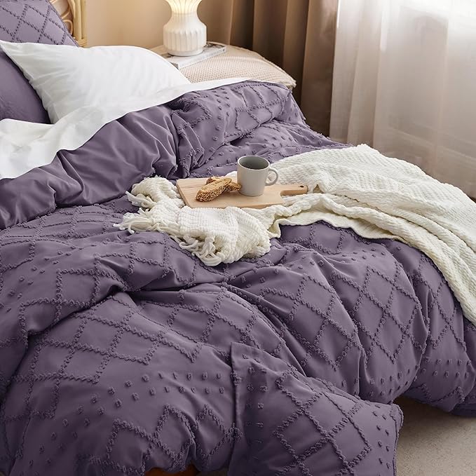 Bedsure Boho Duvet Cover King Size,Grayish Purple Breathable & Soft Boho Bedding,Machine Washable Comforter Cover for All Seasons, Includes 1 Duvet Cover 104"x90" with 2 Pillow Shams & Zipper Closure