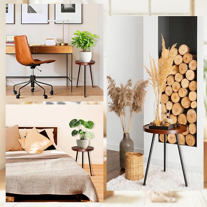 Klxuyuo Acacia Wood Plant Stand Indoor Tall Plant Holder Table with Raised Edges 12" W x 17" H Plant Riser for Inside Pot