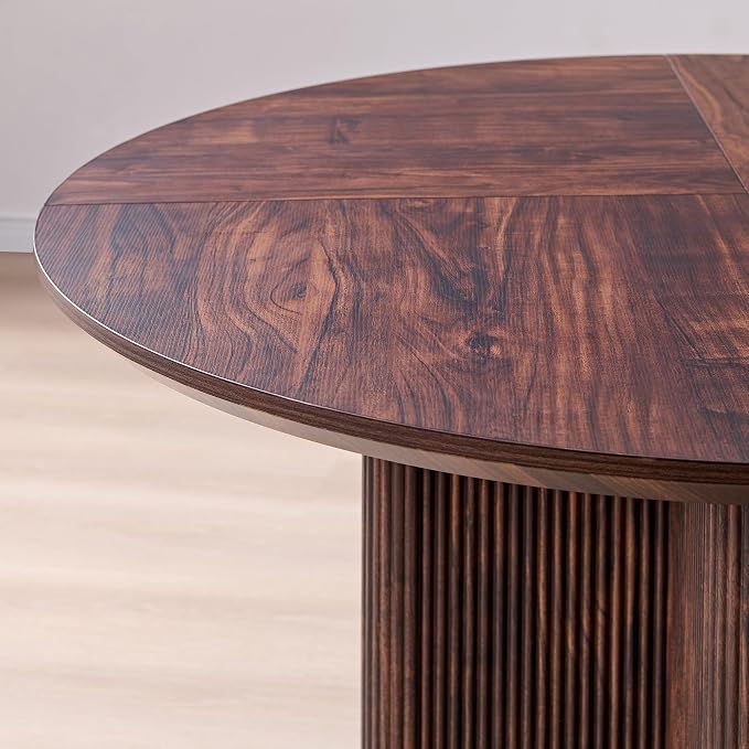 T4TREAM 47" Fluted Round Dining Table for Kitchen Living Room, Dark Walnut | Mid Century Modern Kitchen Table,Seats 4-6,Thickened Edge and Sturdy Reeded Pedestal Base