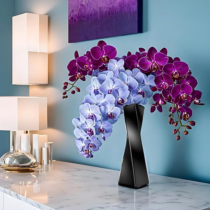 Ceramic Vase, Small Flower Vase Home Decor, Modern Farmhouse Decorative Vase, Dinner Table, Mantel, Entryway, Shelf, Centerpieces, Living Room Décor, Unique Geometric Vases Black jarrones decorativos