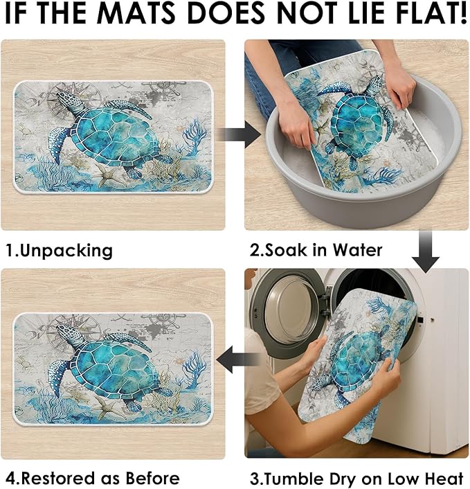 Britimes Bath Mat for Bathroom, Blue Turtle Washable Cover Floor Rug Carpets Floor Mat Bathroom Decorations 18x30 Inches for Kitchen Bedroom Indoor