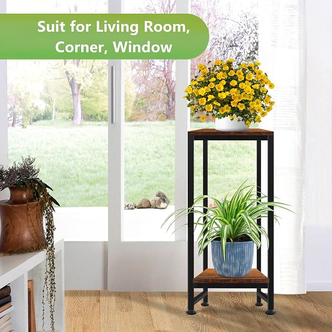 Plant Stand Indoor, Tall Plant stands for Indoor Outdoor Plants, 2 Tier Heavy Duty Plant Shelf 31" Metal Pedestal Stand Modern Corner Flower Stand for Patio, Living Room, Balcony