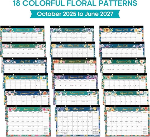 Floral Desk Calendar 2026-2027 | Large 17" x 12" Monthly Planner for Home & Office