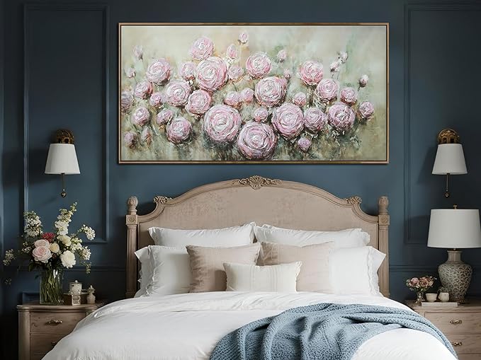 Arjun Flowers Wall Art Framed Canvas Art Wall Decor Living Room, Roses Floral Painting Textured Large Bedroom Artwork Picture Home Office Dining Room, 48"x24"