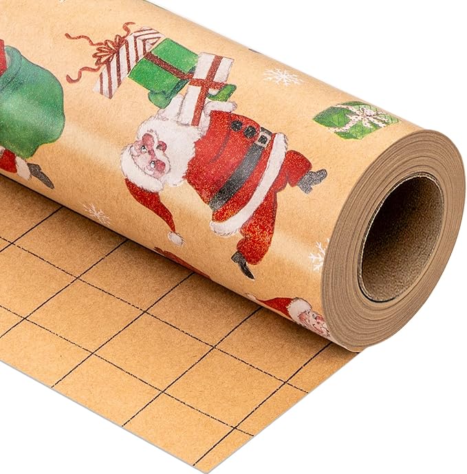 Yarcony Santa Christmas Wrapping Paper Roll, Kraft Holiday Wrapping Paper, Recyclable Funny Red Rolls From North Christmas Gift Wrap for Winter Holiday Packaging, Party Decoration (17 Inch X 33 Feet)