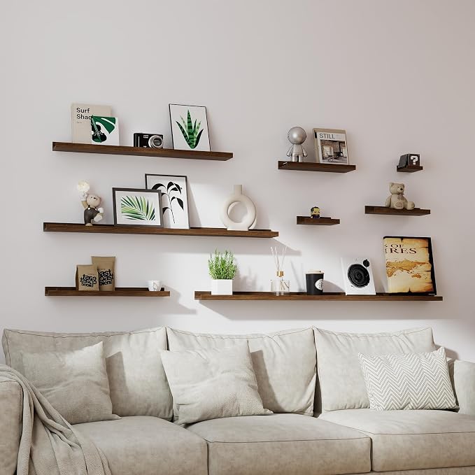 Floating Shelves for Wall Decor, Long Wall Mounted Storage Shelf for Bedroom, Living Room, Bathroom, Kitchen, Nursery, Display Picture Ledge Shelf with Lip Set of 2-48 Inches, Walnut