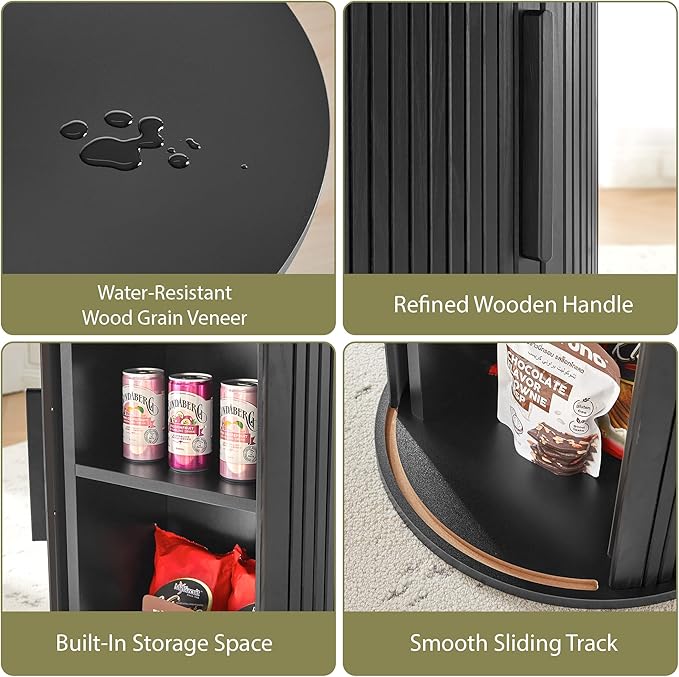 31.5" Round Dining Table for 2-4, Modern Kitchen Table with 2-Tier Storage Shelf, Small Wooden Circle Dining Tables with Fluted Base for Home Dining Room Living Room (Black)