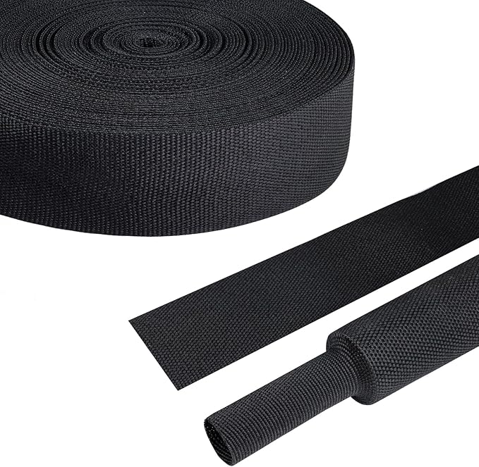 FOURUB 50% Woven Wire Loom Heat Shrink Braided Sleeving Shrinkable Fabric Cable Sleeve Braid Hose Covering Protection for Automotive Wire/Harness/Sheath(1-1/8"-42ft)