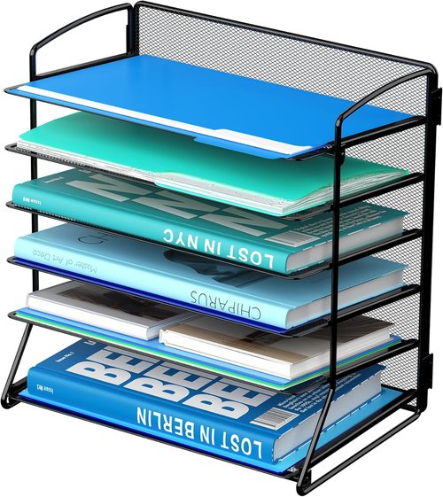 MINDEPOT 6-Tier Paper Tray Desk Organizer - Extra Thick Metal A4/Letter Size File Holder for Office & School