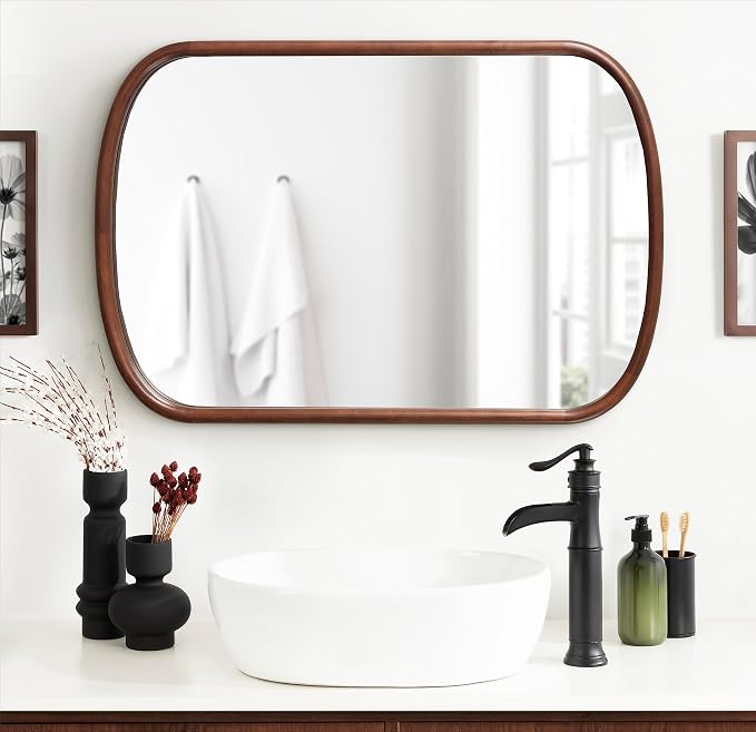 Kate and Laurel Talma Arched Oval Wall Mirror, 24 x 36, Dark Walnut, Transitional Capsule Mirror with Solid Poplar Wood Frame and Rounded Frame Profile