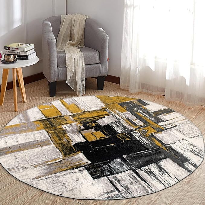 Rugshop Gold Modern Abstract Round Area Rug — Non-Shedding for Living Room, Dining Room and Foyer 8' Round