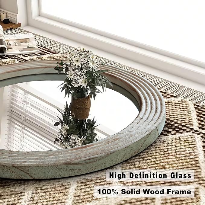 LOSOUR Round Mirror, Farmhouse Decor Solid Wood Frame Wall Circle Mirror, Decorative Mirrors for Bathroom Over Sink, Living Room, Entryway,Bedroom, Entryway, Hallway,Foyer (1, Brown, 24" L x 24" W)