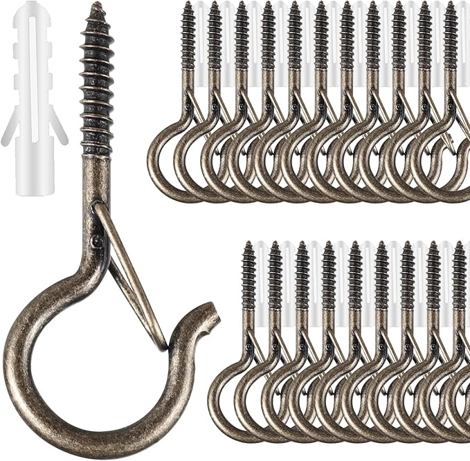 FSAH 25 PCS Screw-in Hooks for Outdoor String Lights, Q Hangers Hooks Outdoor for Outside, Swivel Hanging Basket Patio Light Hooks with Safe Buckle Screw in Planter Eye Hook for Wall Ceiling, Copper
