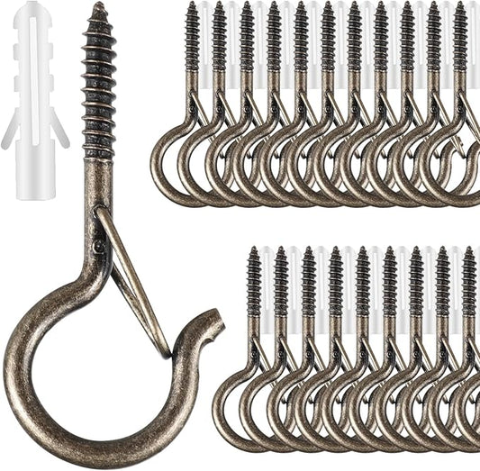 FSAH 35 PCS Screw-in Hooks for Outdoor String Lights, Q Hangers Hooks Outdoor for Outside, Swivel Hanging Basket Patio Light Hooks with Safe Buckle Screw in Planter Eye Hook for Wall Ceiling, Copper