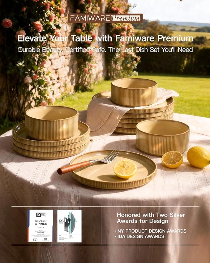 Stoneware Dinnerware Sets, Handcrafted Double Reactive Glaze Plates and Bowls for Everyday & Formal Dining, Microwave & Dishwasher Safe, Scratch Resistant Dishes Service for 4 (12-Piece), Cream