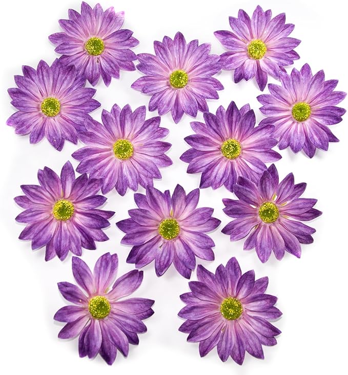 Fabric Daisy Flower Head in Bulk 12 Pcs, Purple Flowers Artificial Daisy Flower Heads for Crafts, 3.5 Inch Faux Flowers Silk Daisy Flower Heads for Hats, Costume, Home Wedding, Christmas