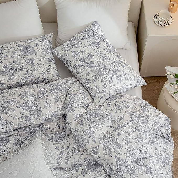 Queen Comforter Set Floral 3 Pieces Soft Bedding Comforter Set Garden Style Vintage Floral Botanical Flower Comforter Set for All Seasons 1 Comforter and 2 Pillowcases (Flower, Queen)