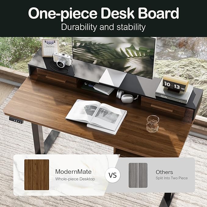 47.2'' Standing Desk with File Cabinet, Height Adjustable Electric Sit Stand Desk, Lateral File Cabinet, Computer Workstation for Home Office, Black Walnut