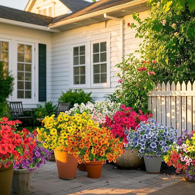 Artificial Fake Flowers for Outdoor Spring Decoration, 16 Bundles Faux Silk Colorful Daisy UV Resistant Realistic for Outside Porch Patio Home Yard Garden Planters Pots Window Box (Orange)
